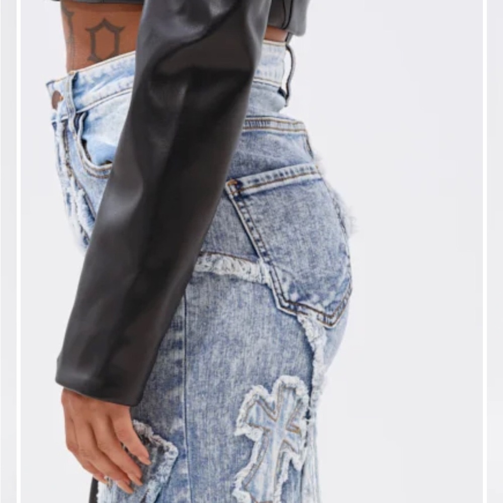 Aphrodite Light Blue Patchwork Flare Jeans - Picture 10 of 13
